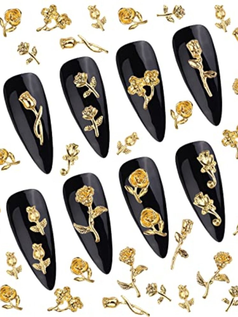 New - 120 PCS 3D‎ Gold Rose Nail Art Charms Romantic Flowers Nails Decorations